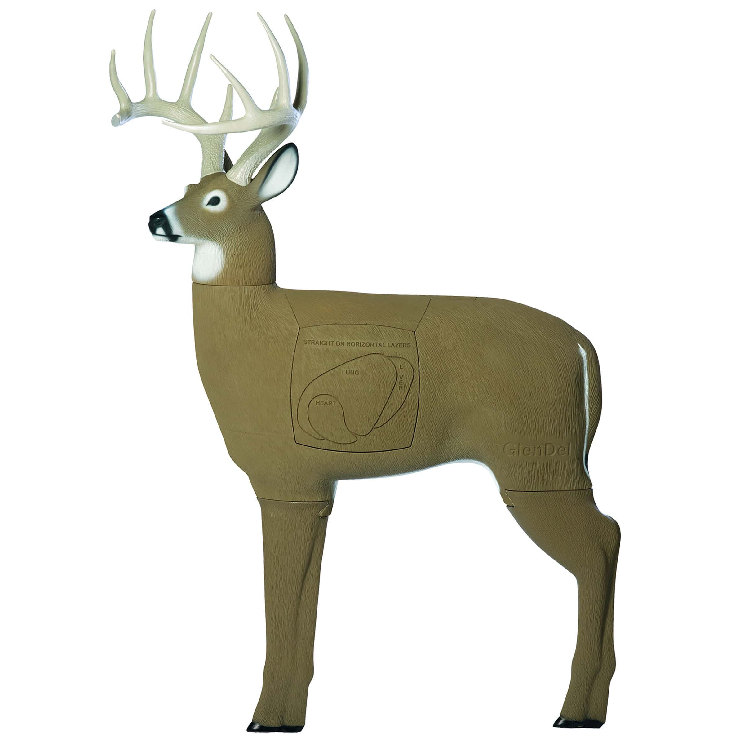 Deer-shaped archery target with removable body parts for practice and training.